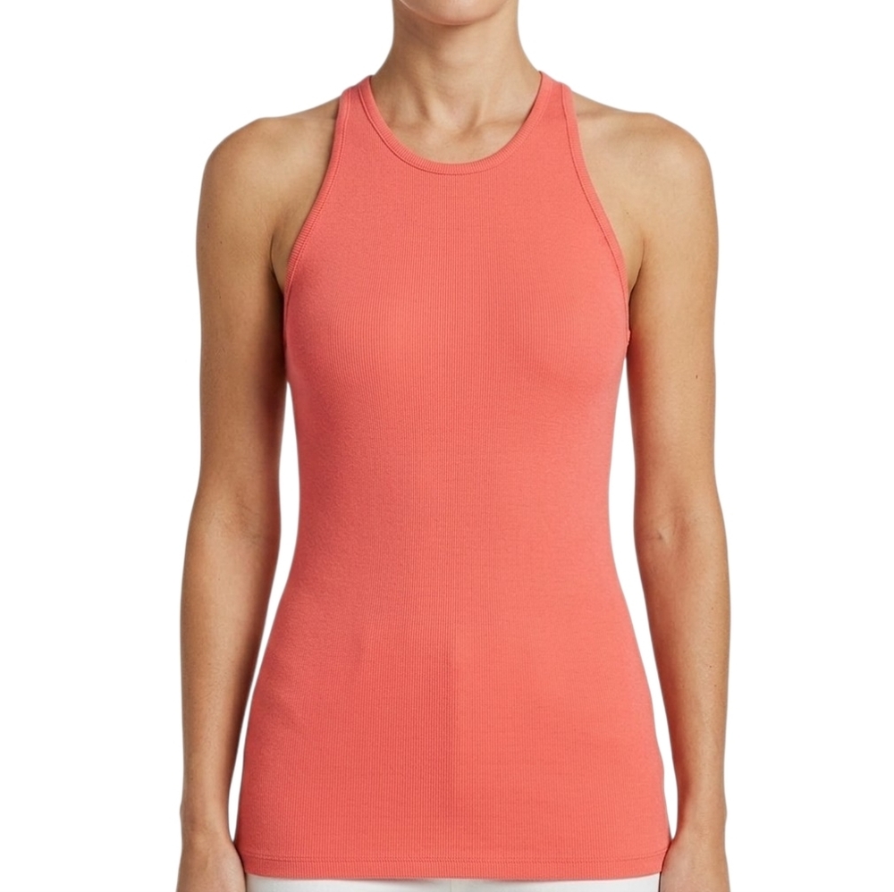 A.L.C Nello II Cotton Ribbed Trim‎ Knit Racerback Casual Tank Top Coral